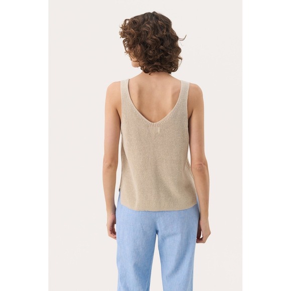 NWT Part Two Copenhagen Rebecca Knit Linen Tank Top Womens L Tan Boho Resortwear - Picture 3 of 10